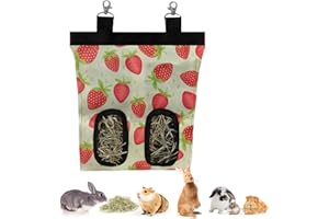 uarkutai Guinea Pig Hay Feeder, Hanging Rabbit Hay Feeder Bag for Rabbit Bunny Guinea Pig Chinchilla Hamsters Rats and Other Small Pets Small Animal (Strawberry, 2 Holes)