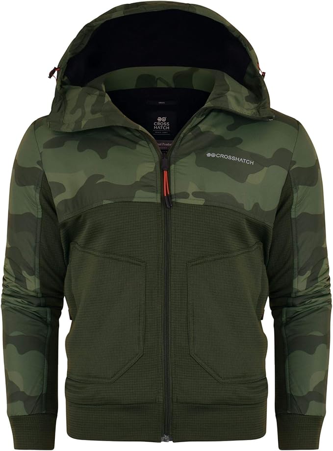 Crosshatch Mens Hooded Jacket Camo Camouflage Coat Hoodie Zipped Fleece