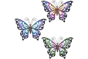dreamskip 3 Pack Metal Butterfly Wall Art Outdoor Decor, Butterflies Spring Wall Sculpture Hanging Metal Wall Decorations for Garden, Patio, Fence, Yard, Living Room, Bedroom