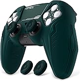 PlayVital Silicone Skin Set for PS5 Controller - Charging Dock Compatible, Full Protection Case with Futuristic CyberMech Design, Soft Cover with Thumb Grips & Stickers - Racing Green