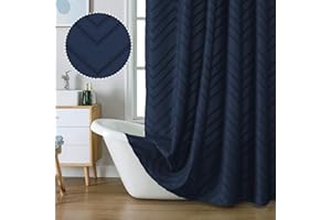Chyhomenyc Chevron Boho Navy Blue Shower Curtain 72x72 inches, Fabric Shower Curtain Modern Chic Textured Tufted Chevron Striped Minimalist Hotel Bathroom Shower Curtain