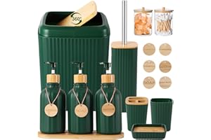 XLHOMO Green Bathroom Set 17PCS Bathroom Set with Bathroom Trash Can 3PCS Lotion Soap Dispenser,Bathroom Accessories Set Green Bathroom Sets for Bathroom Decor