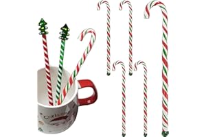 FOXWAKE Christmas Candy Cane Glass Stir Sticks - 7.1" Cute Swizzle Stick for Coffee & Cocktails - Festive Red, Green& White Striped Design - Holiday Party Drink Mixers Essentials (5-Pack)