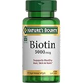 Nature's Bounty Biotin, 5000mcg, 72 Softgels | Supports Metabolism for Cellular Energy and Healthy Hair, Skin, and Nails