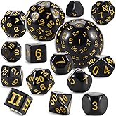 CiaraQ DND Polyhedral Dice Set (15pcs) D4-D100 Game Dice with Dice Bag for Dungeons and Dragons Role Playing Table Games (Black & Yellow)