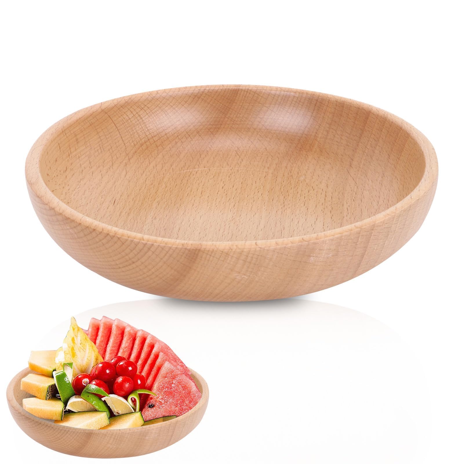 Agatige Wooden Salad Bowl, 20cm Round Shaped Serving Fruit Bowl Dessert Platter Tray Dish for Kitchen Dining Fruit, Dessert, Snack