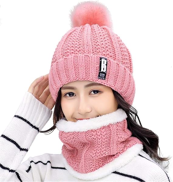 Amazon Co Jp ニット帽 レディース ビーニー ポンポン付き帽子 無地 ニットキャップ 秋冬 ピンク 服 ファッション小物
