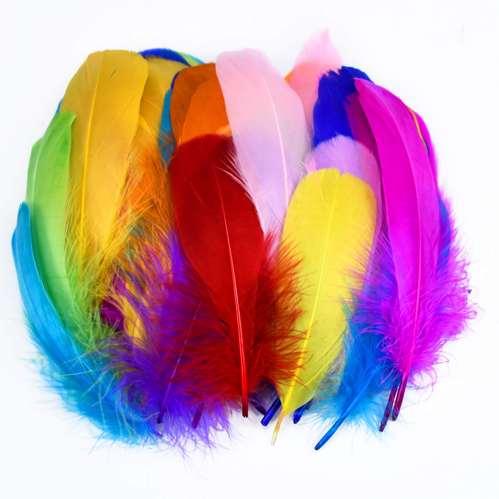 100Pcs Colorful Feathers Natural Goose Feathers Large Craft Feathers Fluffy Pastel Feather Mixed Coloured Feather for DIY Dream Catchers Earring Hat Mask Wedding Party Art Crafting Decoration, 12-18cm