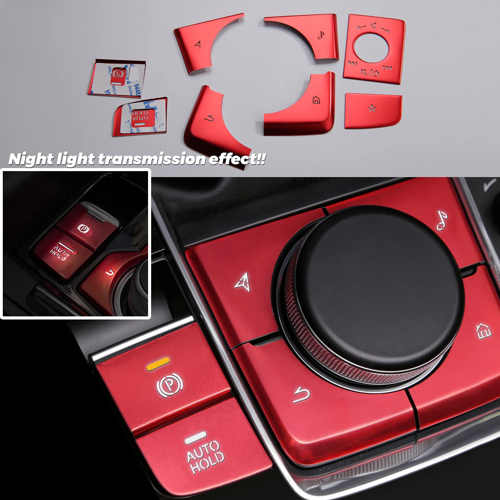 ANFOKAS 8pcs Compatible with Mazda 3 CX-30 CX-50 2025 2024 2023 2022 2021 2020 Accessories Car Center Console Cover Gears Gear Panel Gear Shift Knob Button Cover Trims -Red