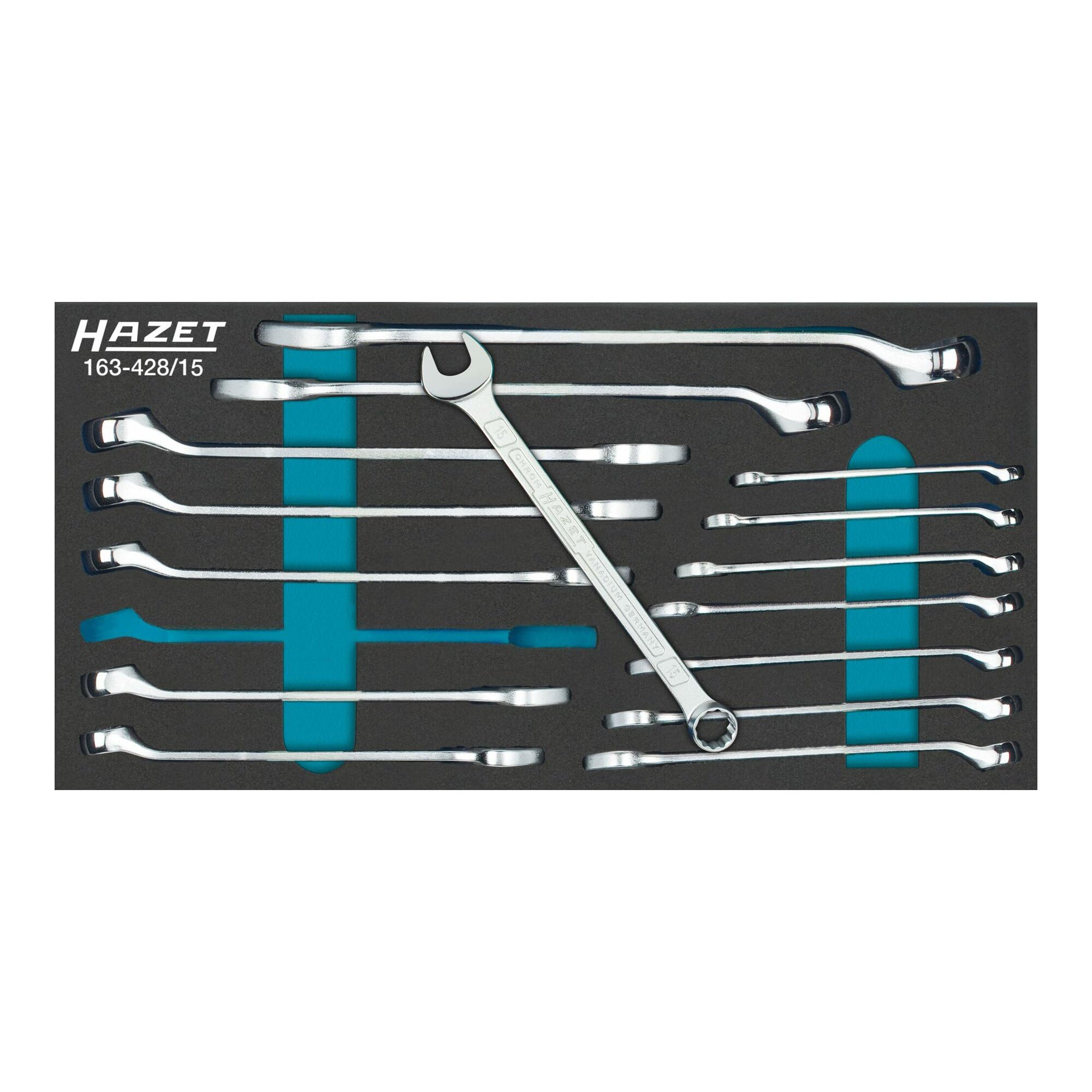 Hazet Combination Spanner Set, Outer Double Hexagonal Profile, Number of Tools: 15, 1 Piece, 163-428/15