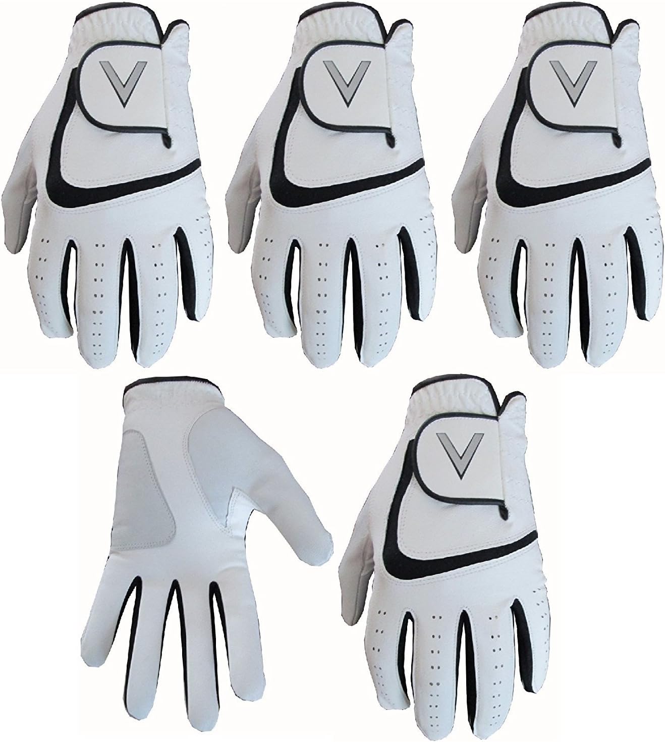 5 White Men's All Weather Golf Gloves Cabretta Leather Thumb & Palm Patch