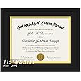Fxojyvo Black 11x14 Diploma Frame, Display Document 8.5 x 11 with Mat or 11 x 14 Without Mat, Certificate Frame with Black&Gold Mat for Masters Associates Bachelor Degree - 1 Pack