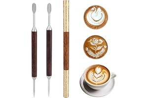 3pcs Latte Art Pens, Stainless Steel Coffee Art Tool with Wood Handle Double-Ended Coffee Carving Needle Cinnamon Pen Profess
