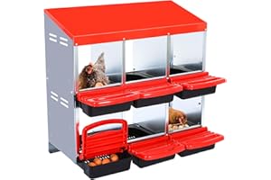 Garvee 6-Compartment Chicken Nesting Boxes – Red Laying Boxes for Hens with Removable Trays, Easy to Clean, Ideal for Outdoor