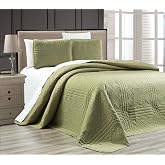 Grand Linen 3-Piece Sage Green Stella Grande Bedspread Oversize Queen | Oversize, Embossed Coverlet Set, 106 by 100-Inch