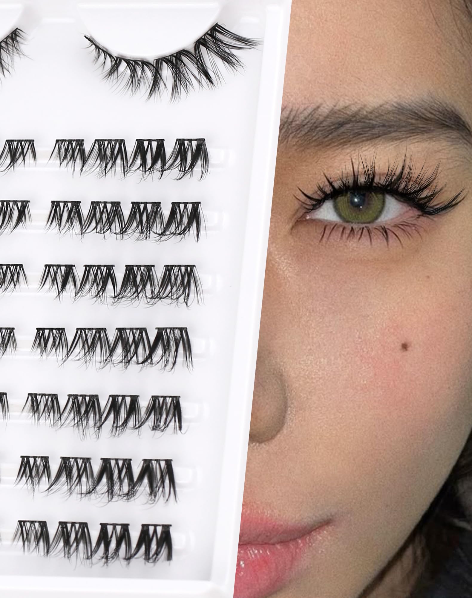 Onlyall Lash Cluster Individual Cat Eye Natural Lashes Extension Mink False Eyelashes Wispy 3D Eyelash Fluffy 64Pcs (9-13MM Pre-styled-Cateye-8Pair) C24 — image 1