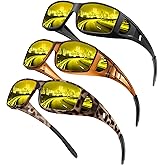 QALLY Night Vision Glasses, Fit Over Glasses Mens Womens, Wrap Around Anti Glare HD Night Vision Lens for Night Driving