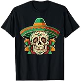 Flowers Sugar Skull Mexican Dia de Los Muertos Cinco De mayo T-Shirt