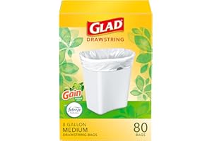 Glad Medium Trash Bags, 8 Gallon, Gain Original with Febreze Garbage Bags, With Odor Control and Drawstring, 80 Count