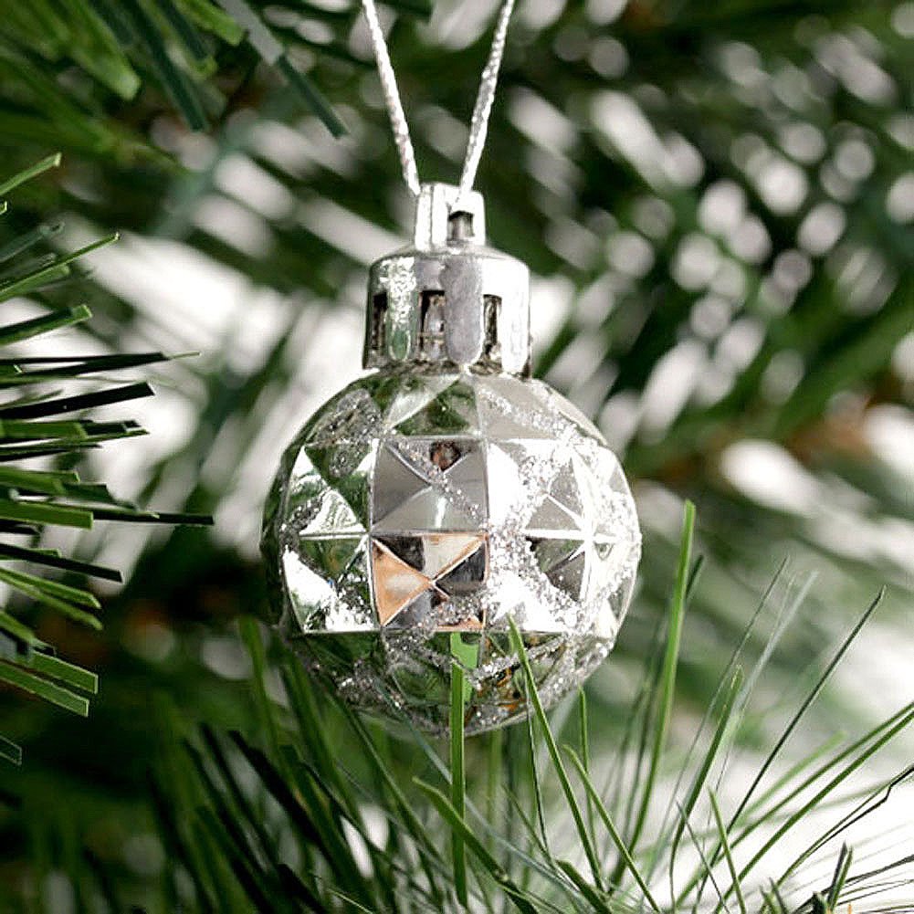 Yoption 12Pcs 28MM Christmas Ornaments Plastic Glitter Shiny Balls Hanging Xmas Tree Decoration Ornament Balls Baubles (Silvery)