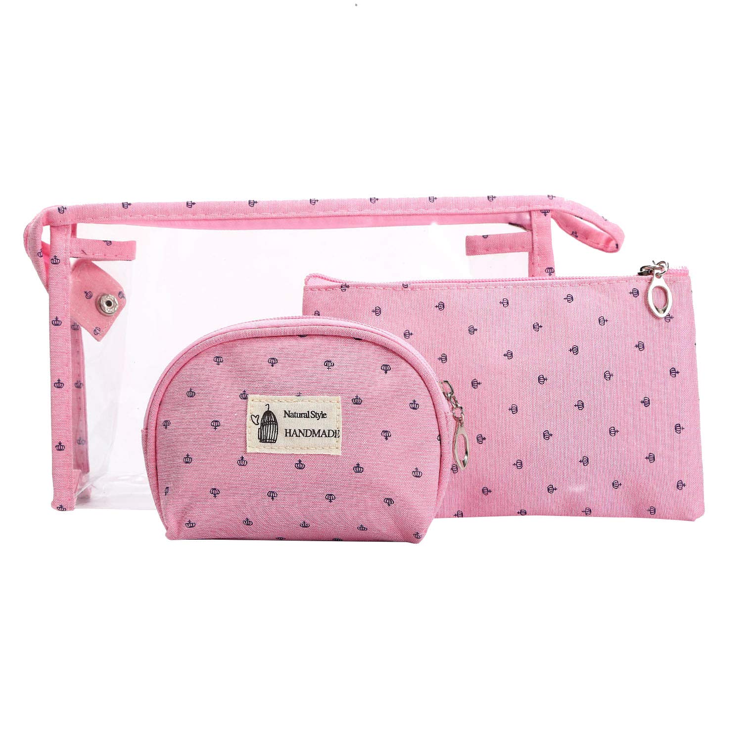 HOYOFO Makeup Bag for Purse 3 Pc Cosmetic Bags Set Travel Makeup Bags Zippered Pouch Set Toiletry Pouch Bag for Women, Pink