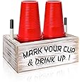 Wood Double Disposable Cup Holder with Marker Slot, Mark Your Cup and Drink Up Plastic Cup Organizer Drink Dispenser for Wedding Party Kitchen Decor