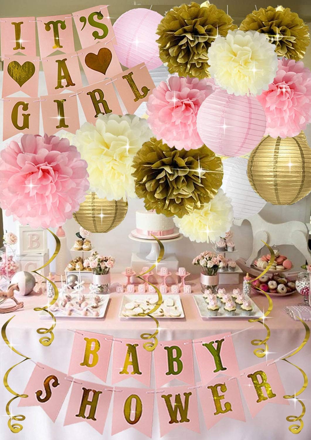 pink yellow and gold baby shower
