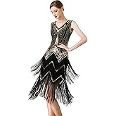 RZTA Women Flapper Dresses 1920s V Neck Beaded Fringed Great Gatsby Club & Night Out Dresses