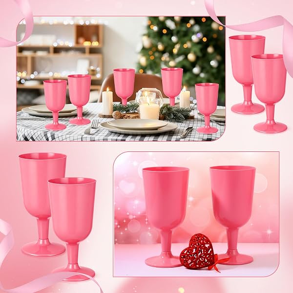 JINGMORE 96 PCS PLASTIC GOBLETS WITH STEM 7 OZ PLASTIC WINE GLASSES FOR PARTY DISPOSABLE WINE CUP CHAMPAGNE FLUTES DRINKING GLASS FOR WEDDING TOASTING BIRTHDAY PARTY SUPPLY