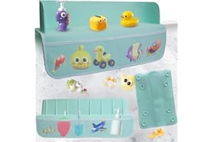NOVEMBER SPRING Bathtub Splash Guard for Tub Kids 22inch Tub Water Splash Guard Play Shelf Practical Mesh Pockets Area 8 Suction Cups Super Adsorption Bathtub Toys Storage Organizer for Toddlers Baby (green)