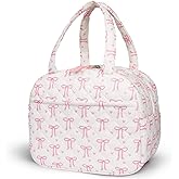 WOBAGMEN Quilted Lunch Box for Women,Lunch Box for Teen Girls,Cute Floral Lunch Bags for Work, School,Office,Picnic,Travel (pink bow heart)