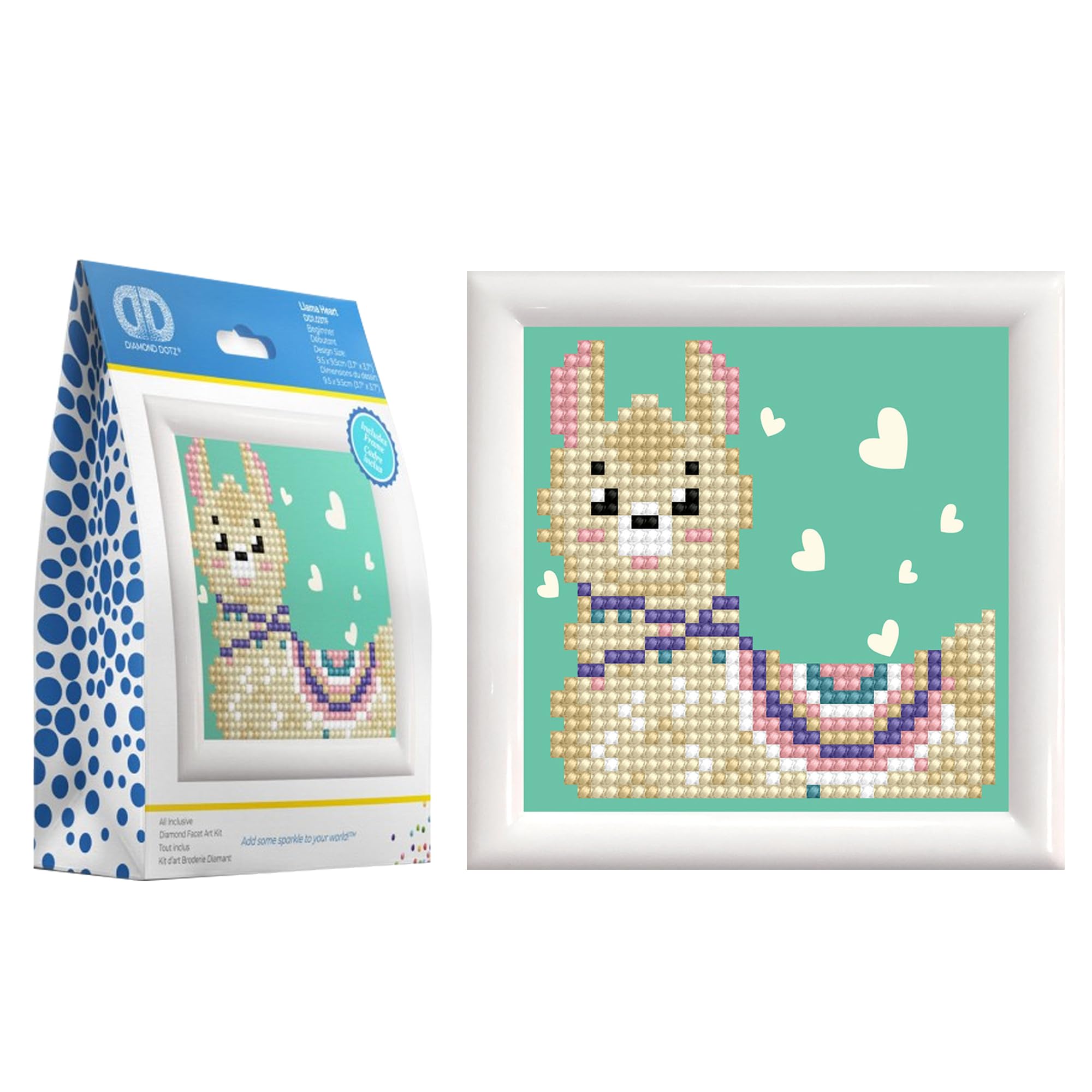 DIAMOND DOTZ Diamond Dots Painting, Beginner Kit with Frame, DD1F, Llama Heart, 9 x 9cm, DD1.037F