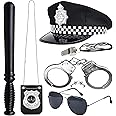 Orgoue Police Costume Accessories, Police Cop Costume for Kids Boys with Police Hat Police Badge Handcuffs Baton for Women Girls Adult for Halloween Black