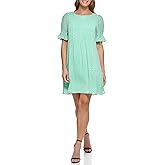 DKNY Womens Pleated Front Cinch Sleeve Flowy Dress