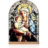 KOMI Madonna and Child Icon Virgin Mary Christ Jesus Catholic Ornament Statue Tabletop Decor Acrylic Standing Home Altar Deco