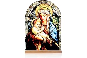 KOMI Madonna and Child Icon Virgin Mary Christ Jesus Catholic Ornament Statue Tabletop Decor Acrylic Standing Home Altar Decor Christian Gifts