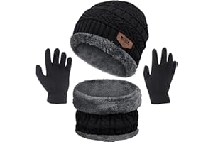 YSENSE 3 Pcs Boys Girls Winter Beanie Hat Scarf Gloves Set Thick Knitted Warm Toddler Winter Hat Mittens Neck Warmer for Kids