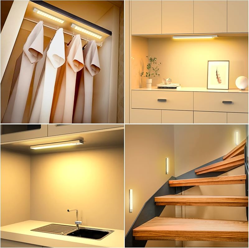 Lampe de Placard avec Détecteur de Mouvement, 36 LED Lampe 3000K USB Sans Fil Veilleuse, Armoire, Escalier, Couloir, Cuisines, Garage, Bord de Lit(2 Pack, 23cm)