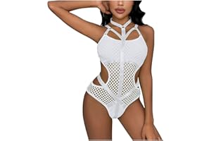 BORNIU Women One Piece Lingerie Sex Naughty Fishnet Bodysuit Strappy Teddy Cut Out Slutty Exotic Babydoll Lingerie