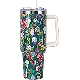 Christmas Tumbler with Handle and Straw Lid 40 oz,Cute Christmas Gifts for Women Xmas Balls Ornament Vacuum Insulated Leak Proof Tumbler,Winter Holiday Accessories Stainless Steel Coffee Cup Mug