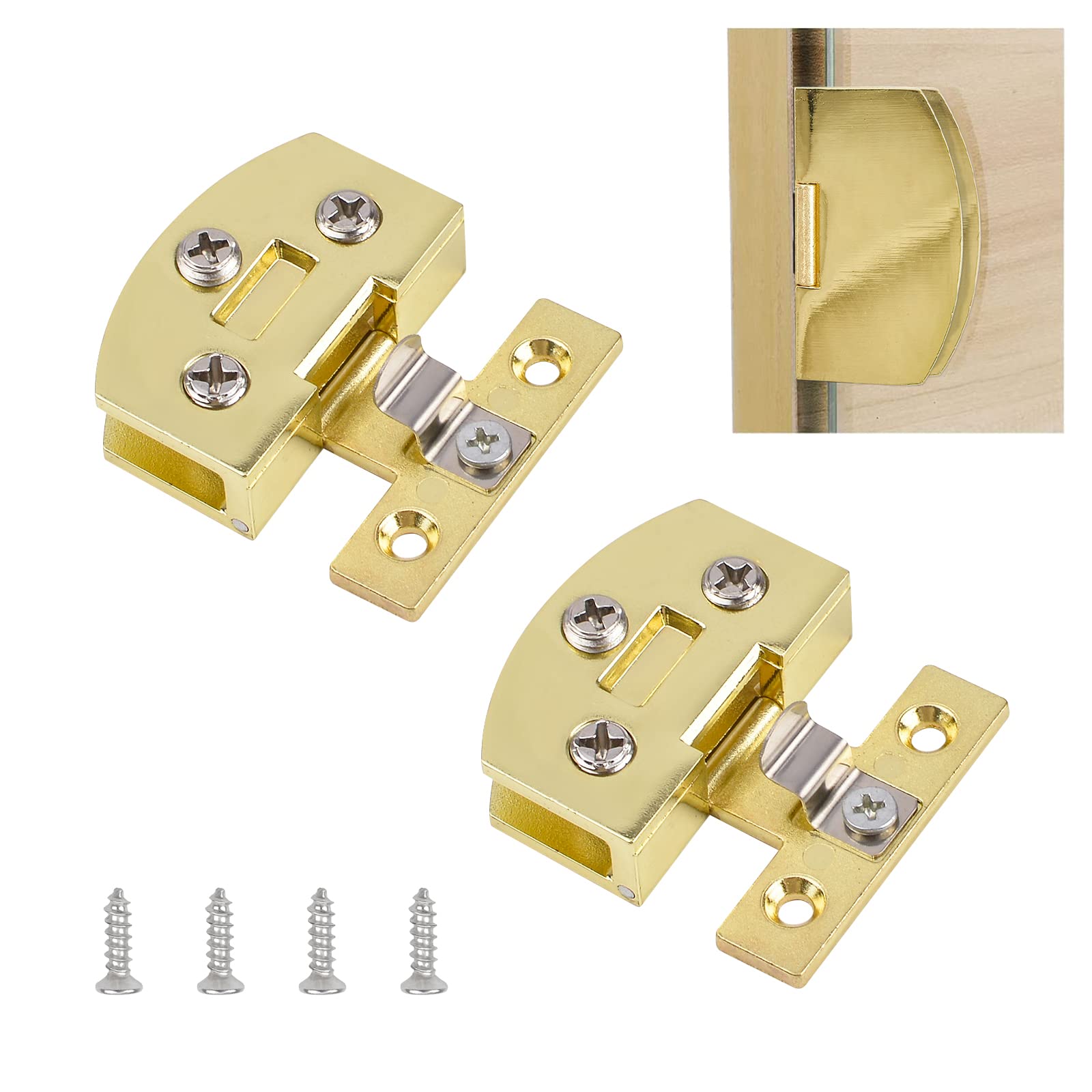 UFURMATE Cabinet Hinge, 2Pcs Gold Unilateral Adjustable Glass Door Clamp Hinges Zinc Alloy Side-Mount Pivot Hinges 90 Degree Bright Clip Hinge Replacement for 5-7mm Frameless Glass