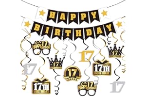 LINGTEER Happy 17th Birthday Swirls Streamers Set - Happy Birthday Banner,Cheers to 17th Birthday Seventeen Years Old Bday Party Hanging Backdrop Decorations.