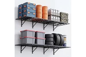 Noliven 4 Pack 2 x 3ft Garage Shelving Wall Mounted, 1600lbs Load Capacity, Adjustable PowerTool Organizer, Heavy Duty Storage Rack, Ideal for Warehouse, Garage, Black