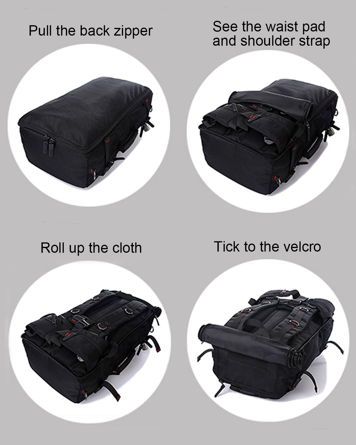 Fresion Rucksack Trekkingrucksack Herren für Trekking Reisen Wandern Camping mit Zahlenschloss 40L Beständig 3 Way Umhängetasche Wanderrucksäcke Knapsack 32 x 20 x 55cm Schwarz