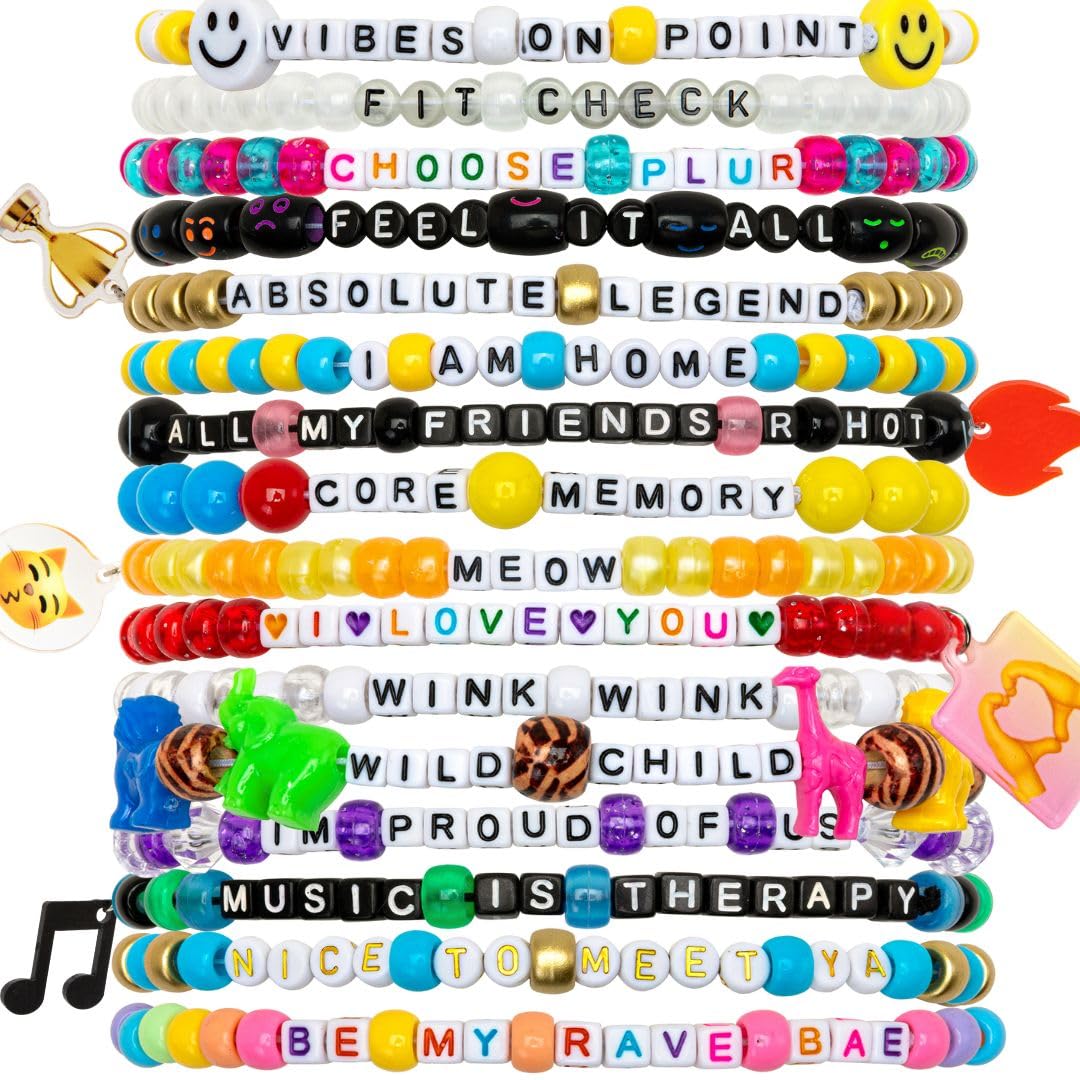Handmade Kandi Bead Bracelets for Festivals, Parties, Raves, and More! PLUR Fun (12-Pack) (Good Vibes)