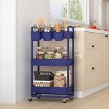 JIUYOTREE 3-Tier Rolling Storage Cart with Lockable Wheels Blue view 6