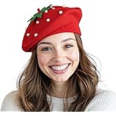gagift world Strawberry Hat, Charming Strawberry Knit Beret Hat with Pearl Accents for Women Fashion Accessories Novelty Gifts for Birthday and Crazy Hat
