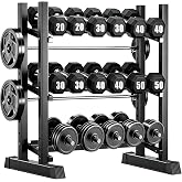 3-Tier Dumbbell Rack, 1300LB Capacity Adjustable Weight Rack for Home Gym, Heavy-Duty Weight Storage Rack for Dumbbells Kettlebells &amp; Barbells (Rack Only)