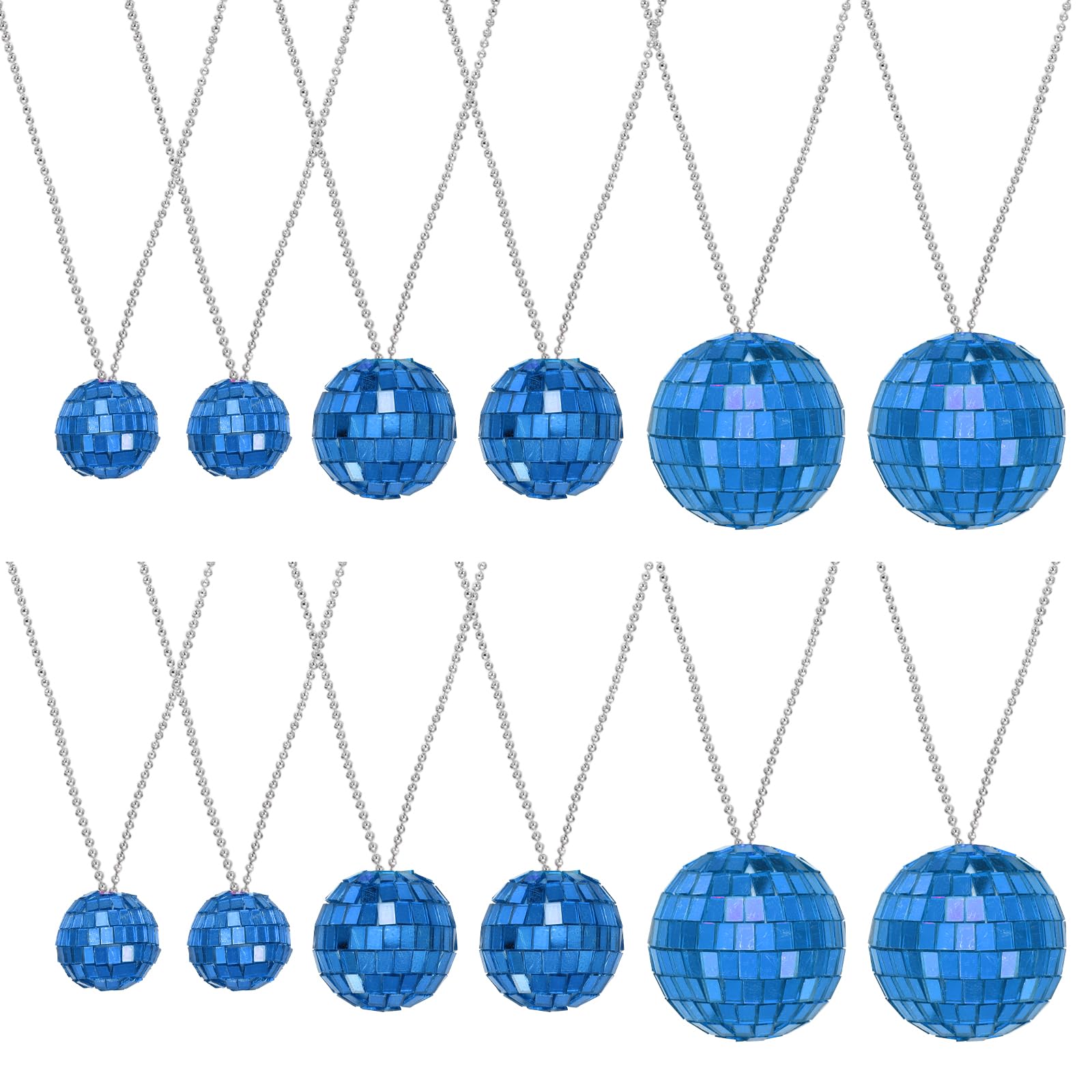 sourcing map Mirror Disco Ball Necklace, 1.2"/1.5"/2" 70s Disco Party Necklaces for Costume Game Dance Supplies Birthday Parties Festival Jewelry Accessories, (Blue, Pack of 12)