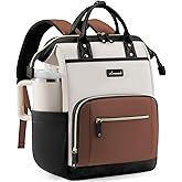 LOVEVOOK Laptop Backpack for Women with Giant Tumbler Holder,15.6 inch Professional Nurse Teacher Backpack Computer Laptop Bag,Cute Waterproof Travel Backpack Purse Work College Bag, Beige-Black-Brown